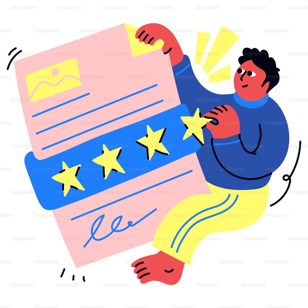 Hombre revisando un documento y dándole estrellas.