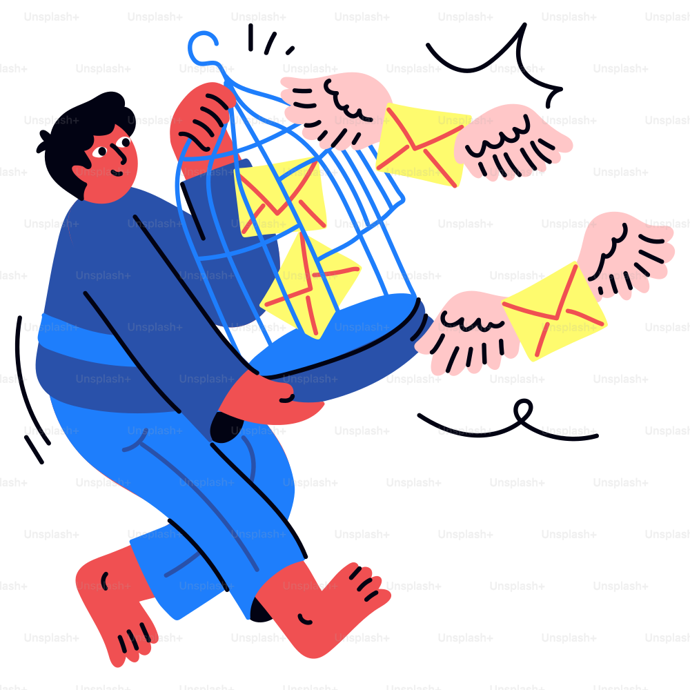 The man is freeing winged mail from its cage.