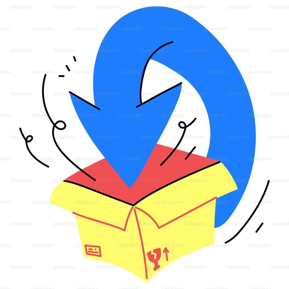 Package being delivered with a return arrow.