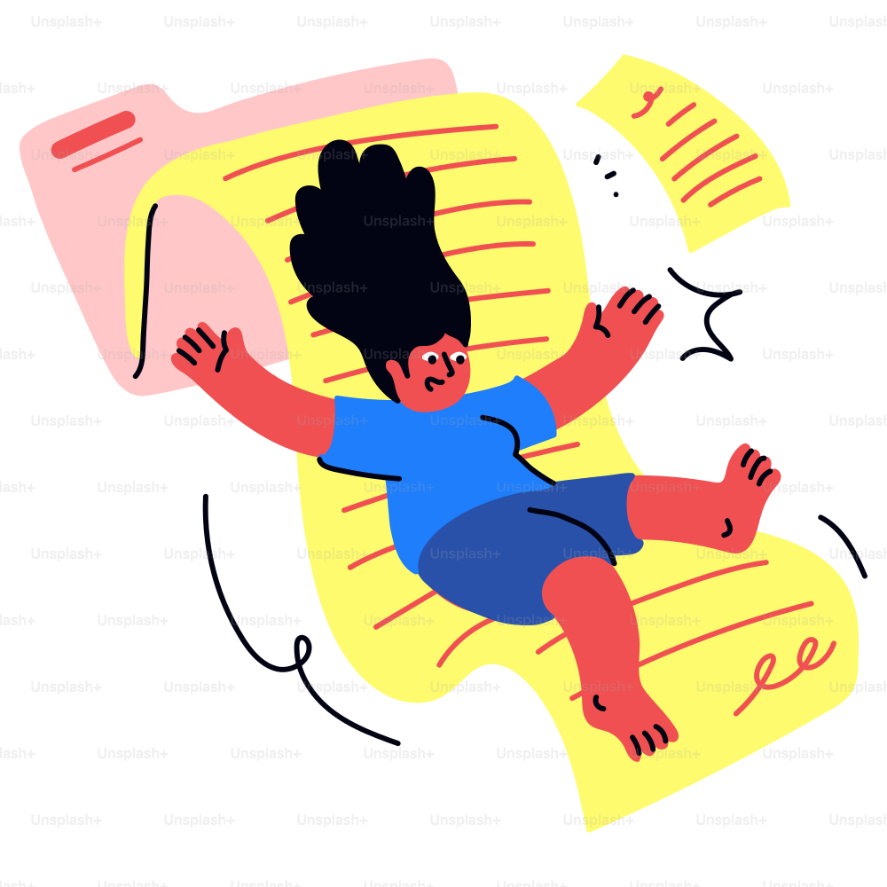 Eine Frau fällt inmitten von Papieren in Unordnung.