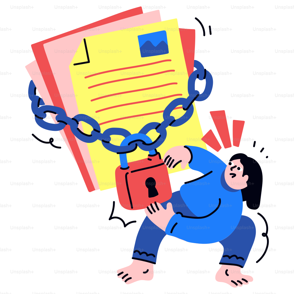 A person struggles with secured documents.