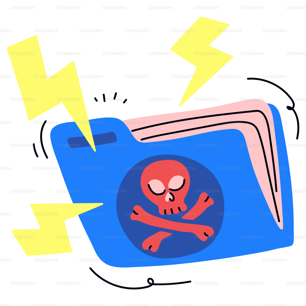 Ein Dateiordner symbolisiert Malware und Gefahr.
