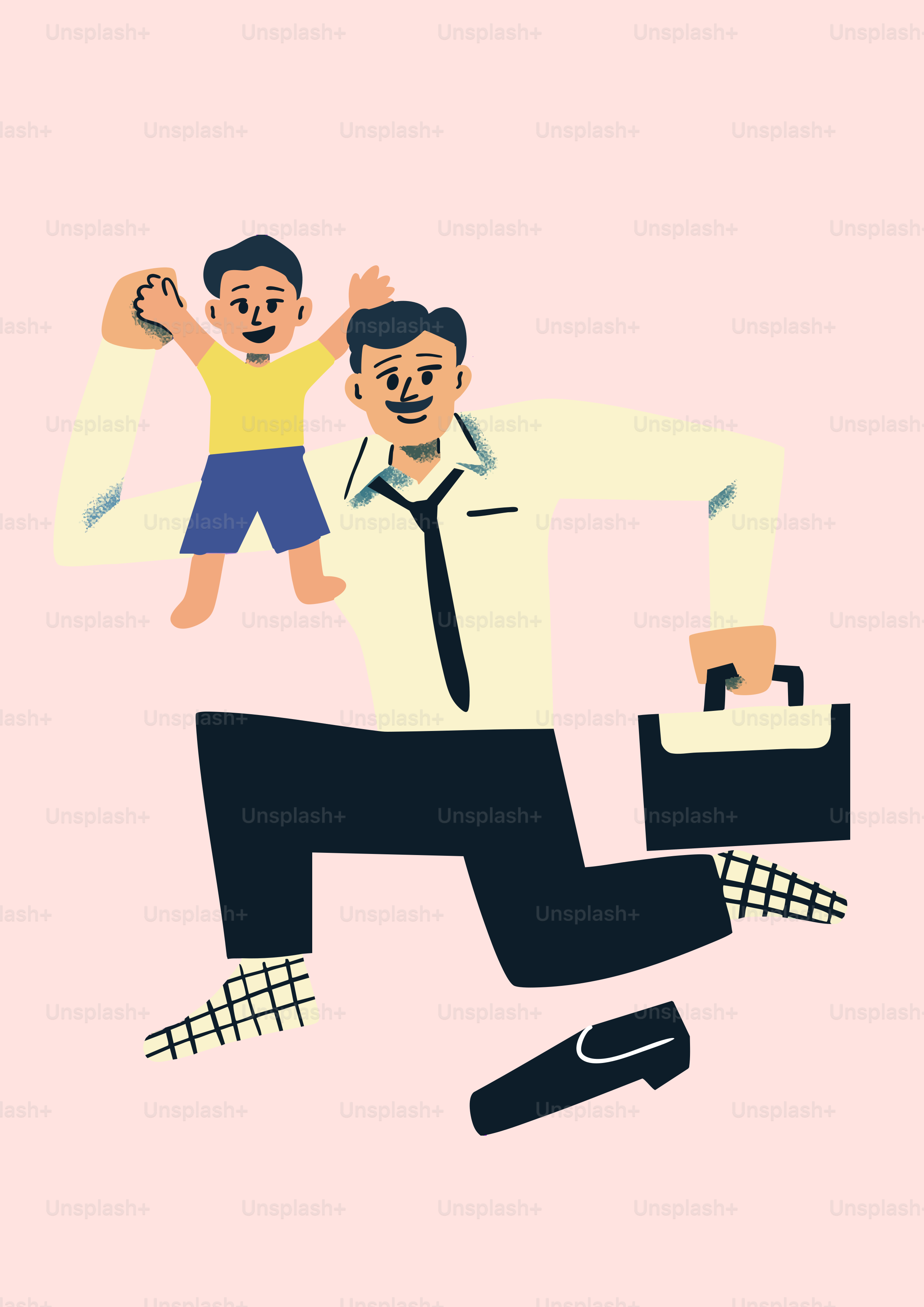 Father and son are on a busy day.