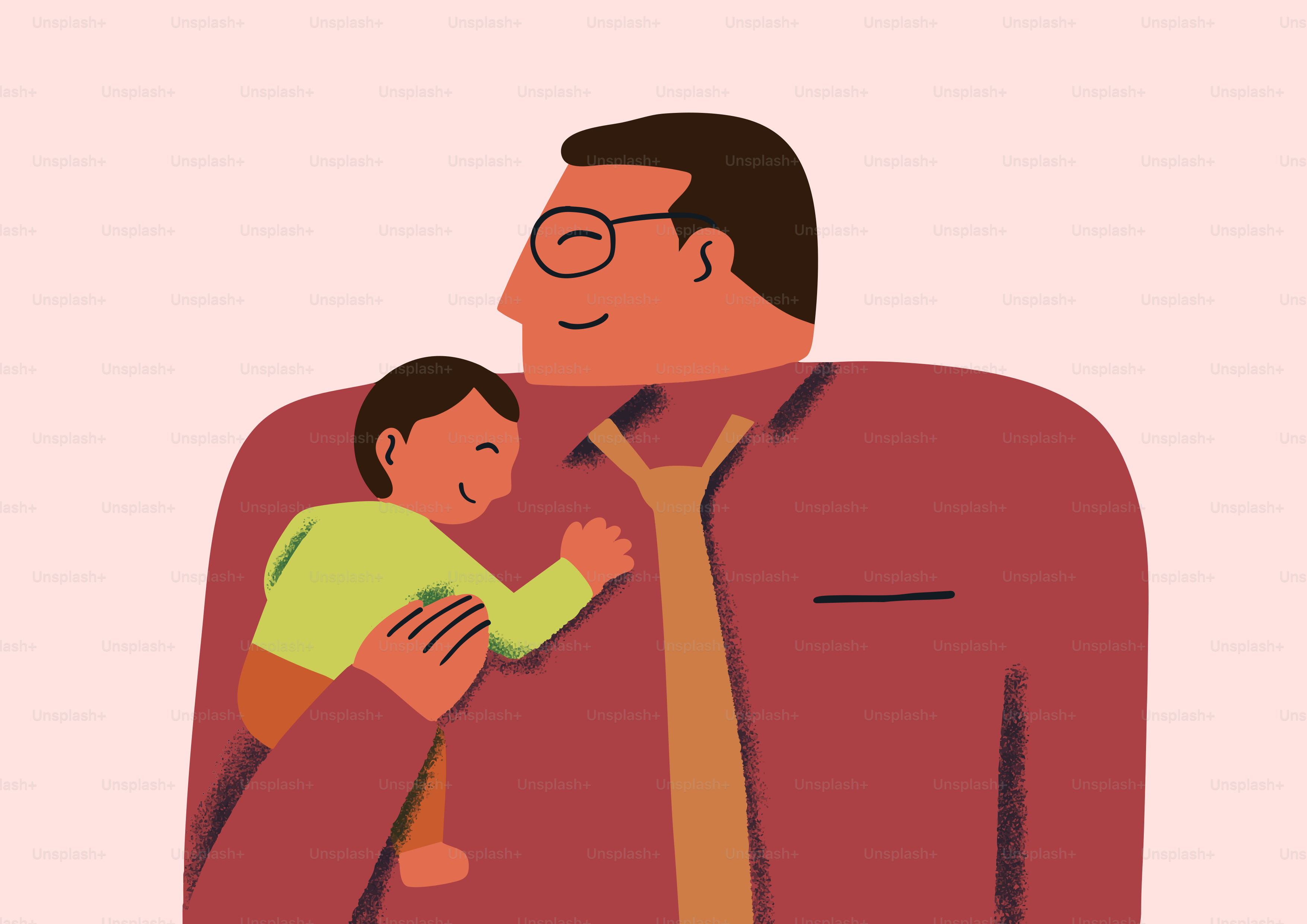 Father holds and comforts his sleeping baby.