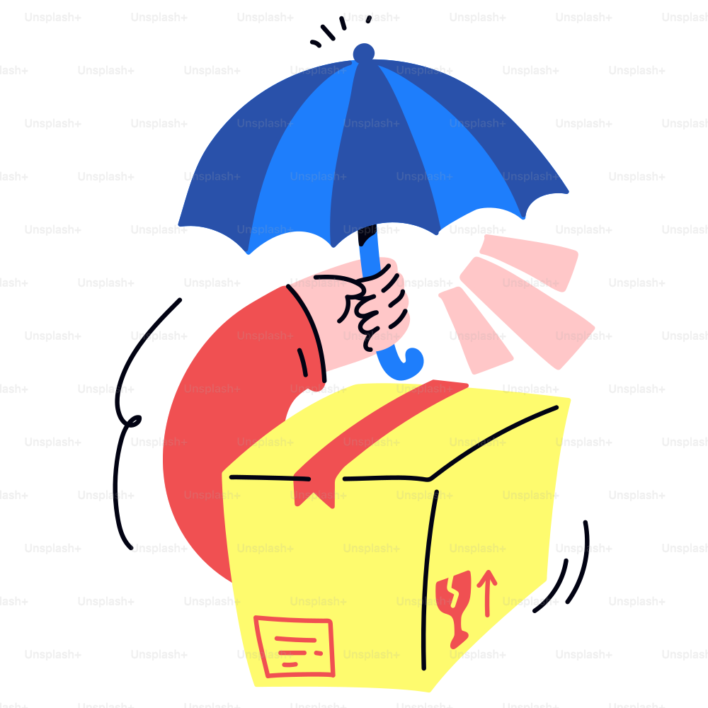 Das Paket mit einem Regenschirm zu schützen.