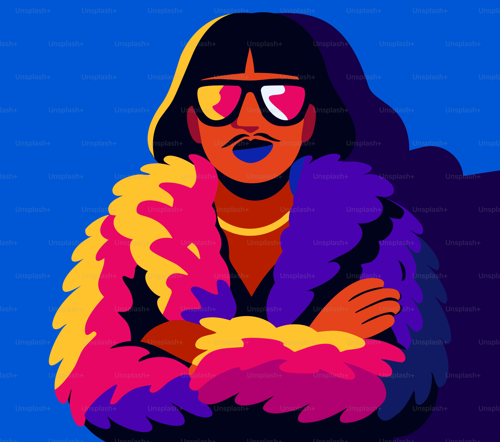 Personne stylée portant des lunettes de soleil et une veste colorée.
