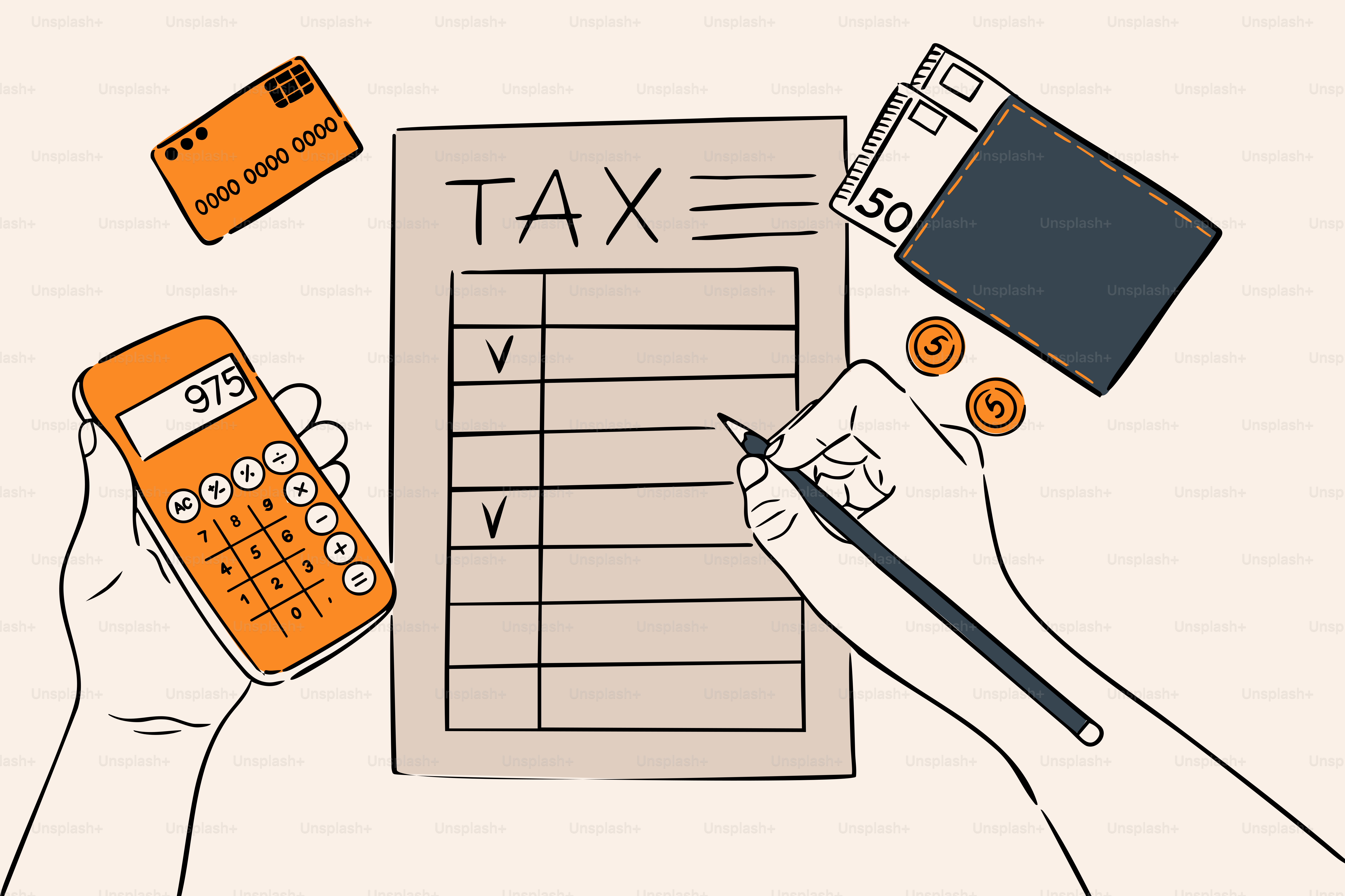 Someone is calculating taxes with financial tools.
