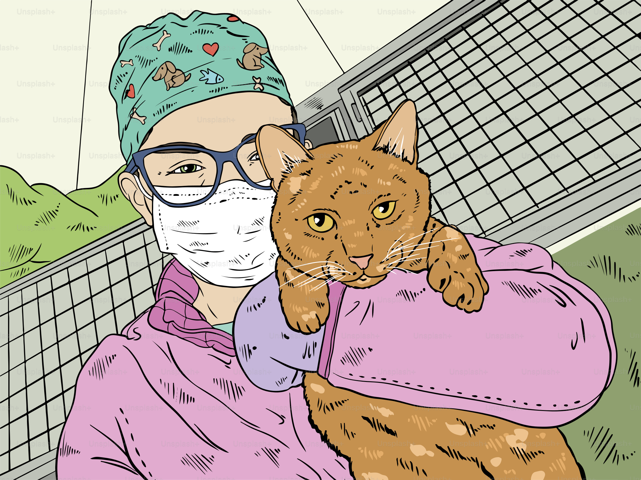 Vet holding a cat in a carrying bag.