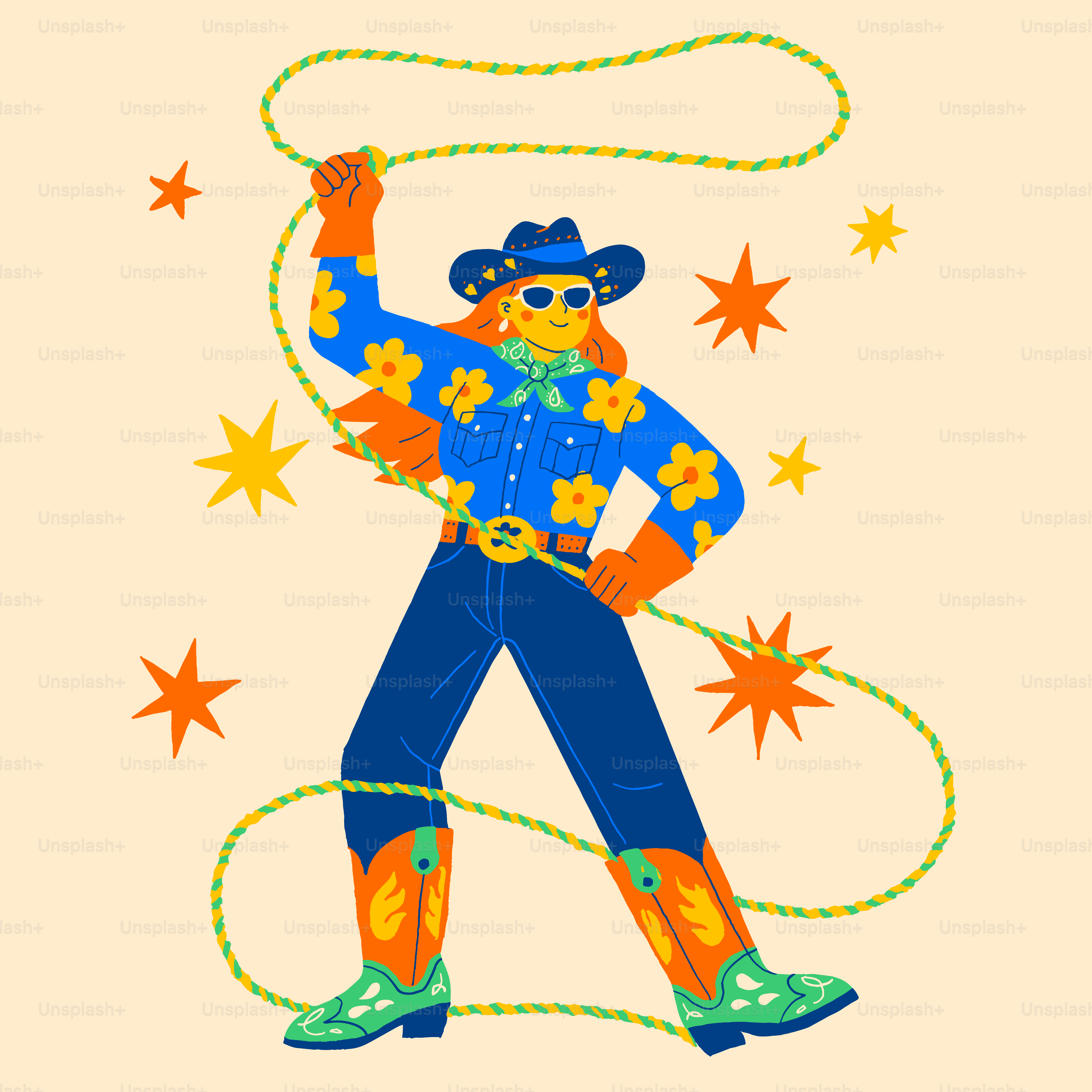 A cowgirl throws a lasso in style.