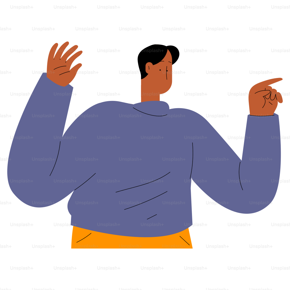 Man raises his hands in a gesture.