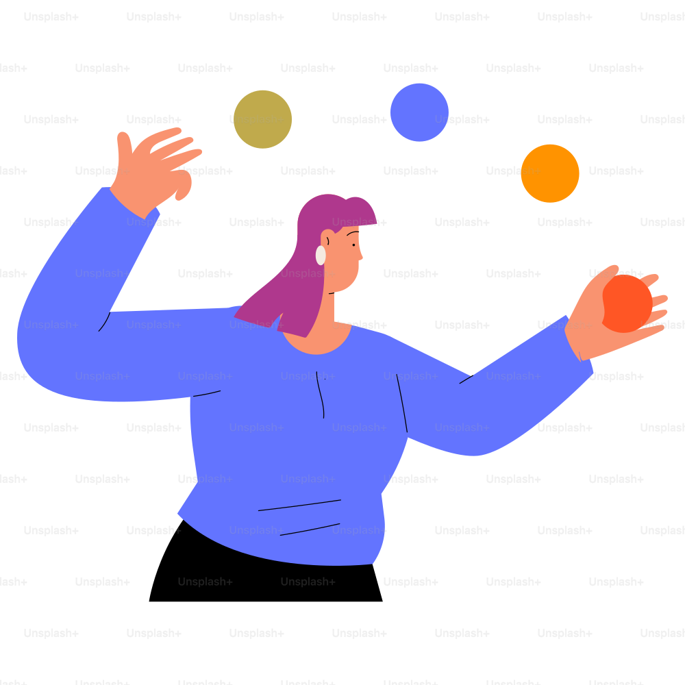 A woman juggles colorful balls with ease.