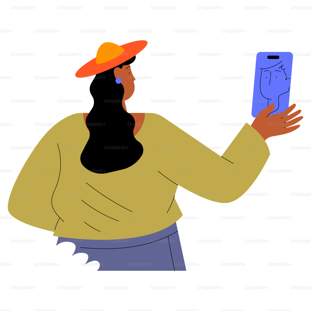 Woman takes a selfie with her phone.