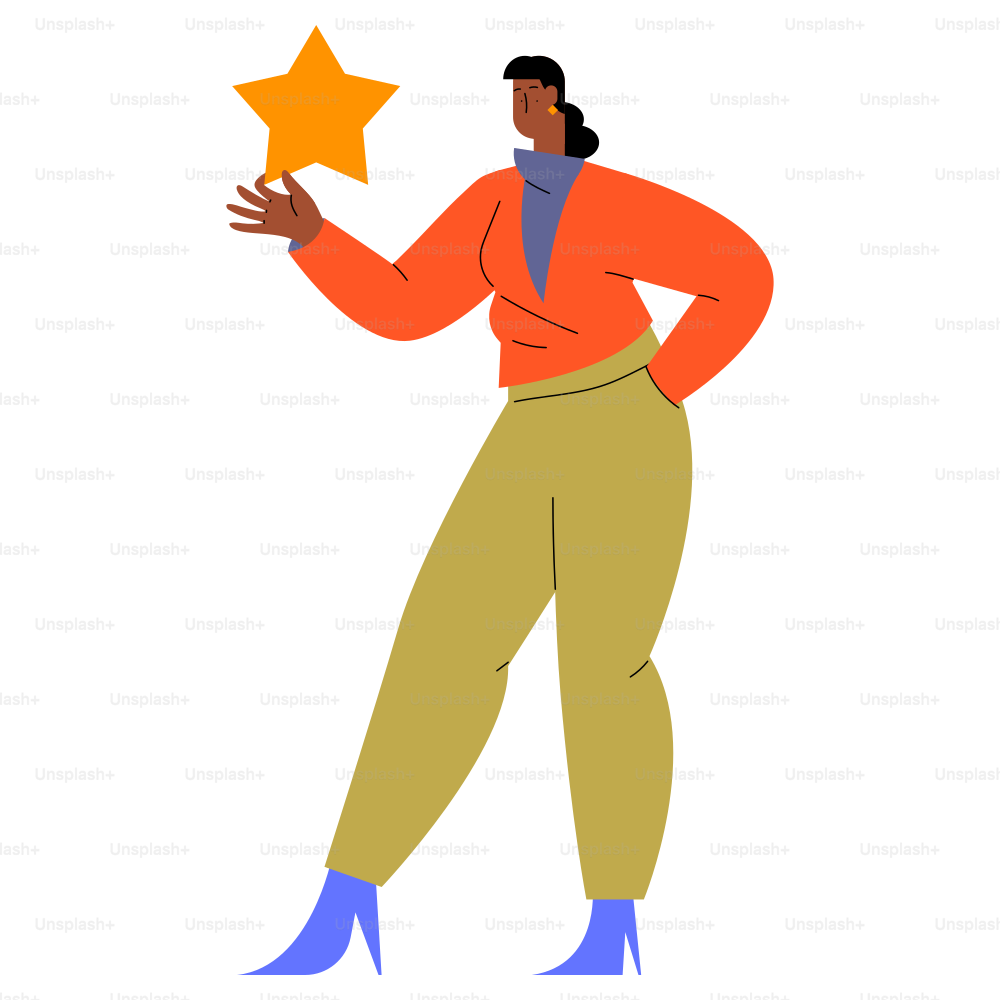 Woman holding a star represents positive feedback.