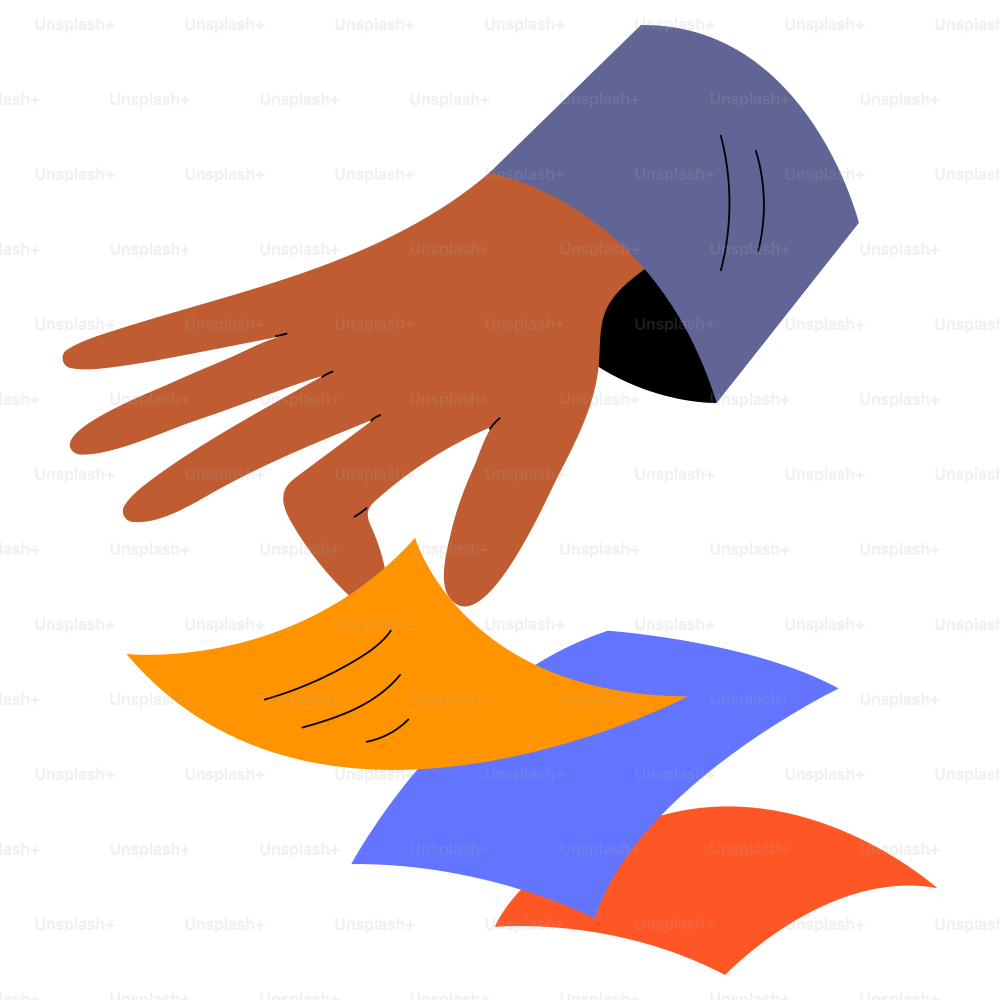 A hand releases colorful papers.