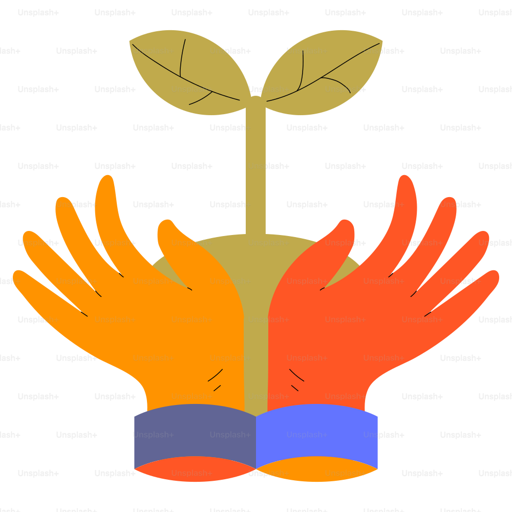 Hands protect a growing plant.