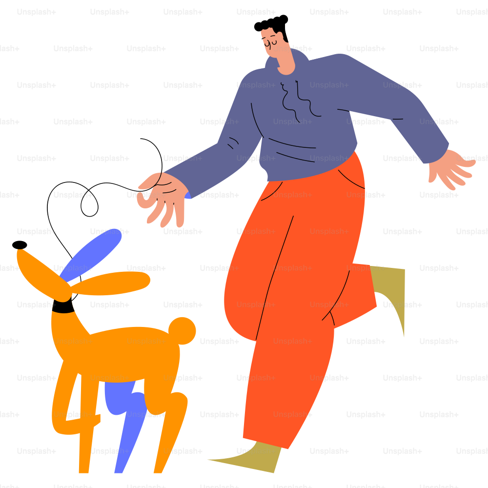 A man is walking his abstract dog.