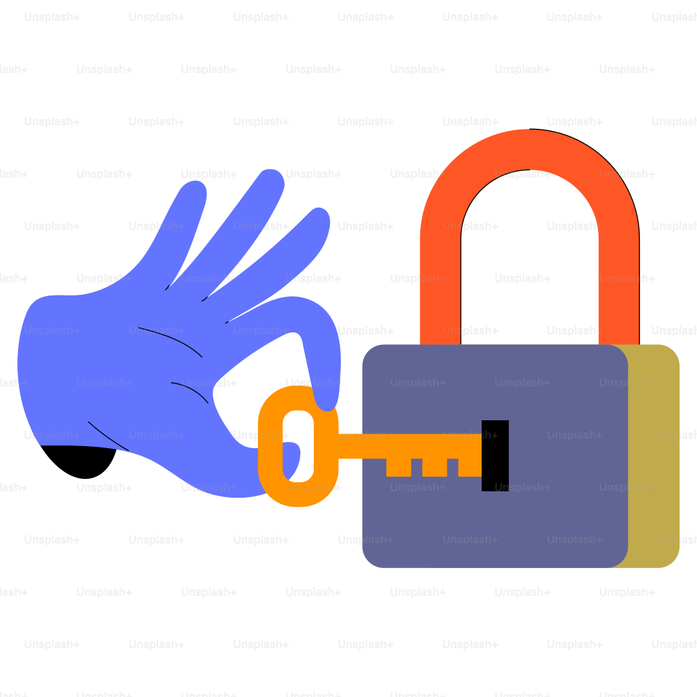 A hand is inserting a key into a padlock. vector – Illustration Image ...