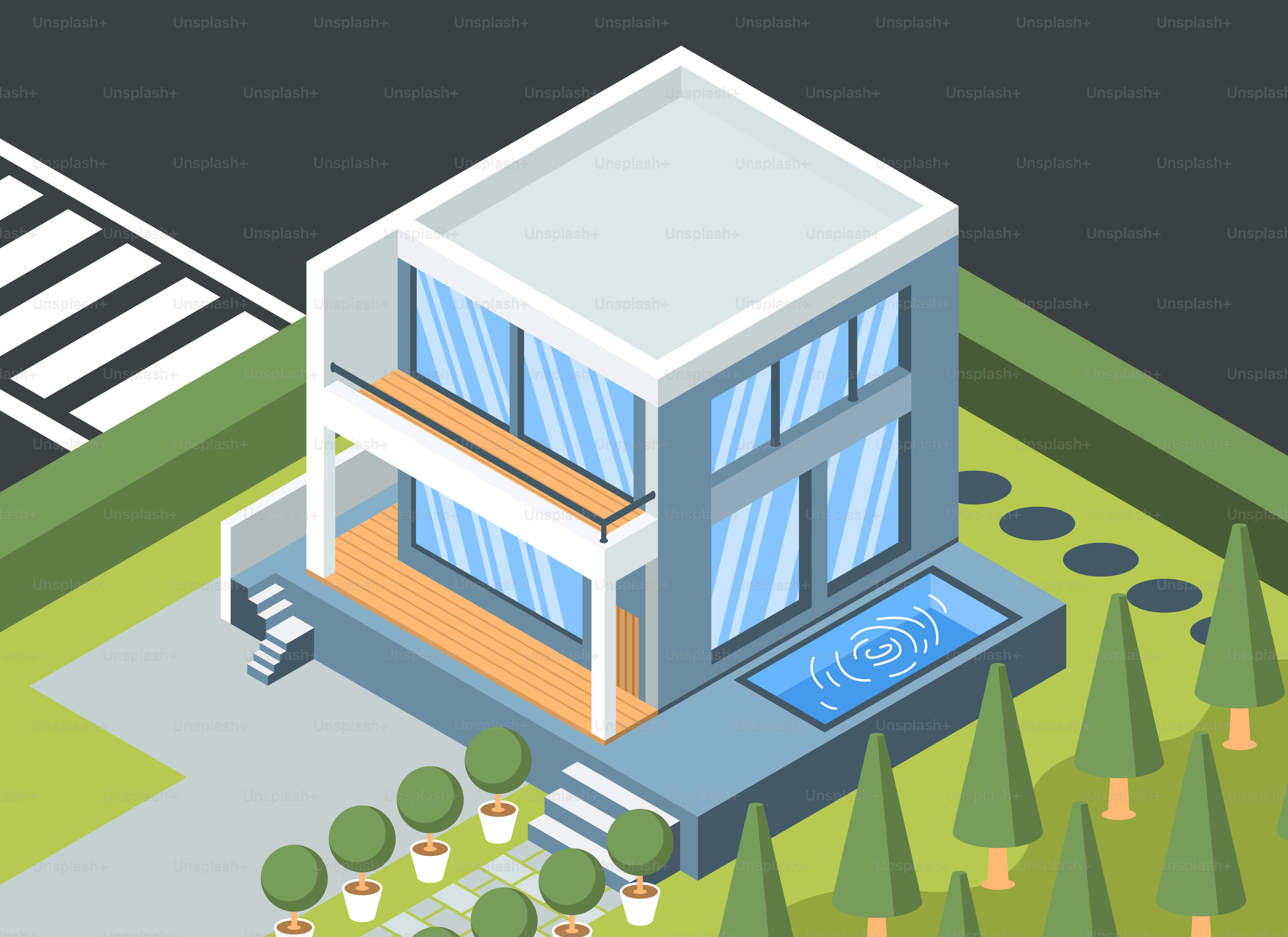 Una casa moderna con piscina.