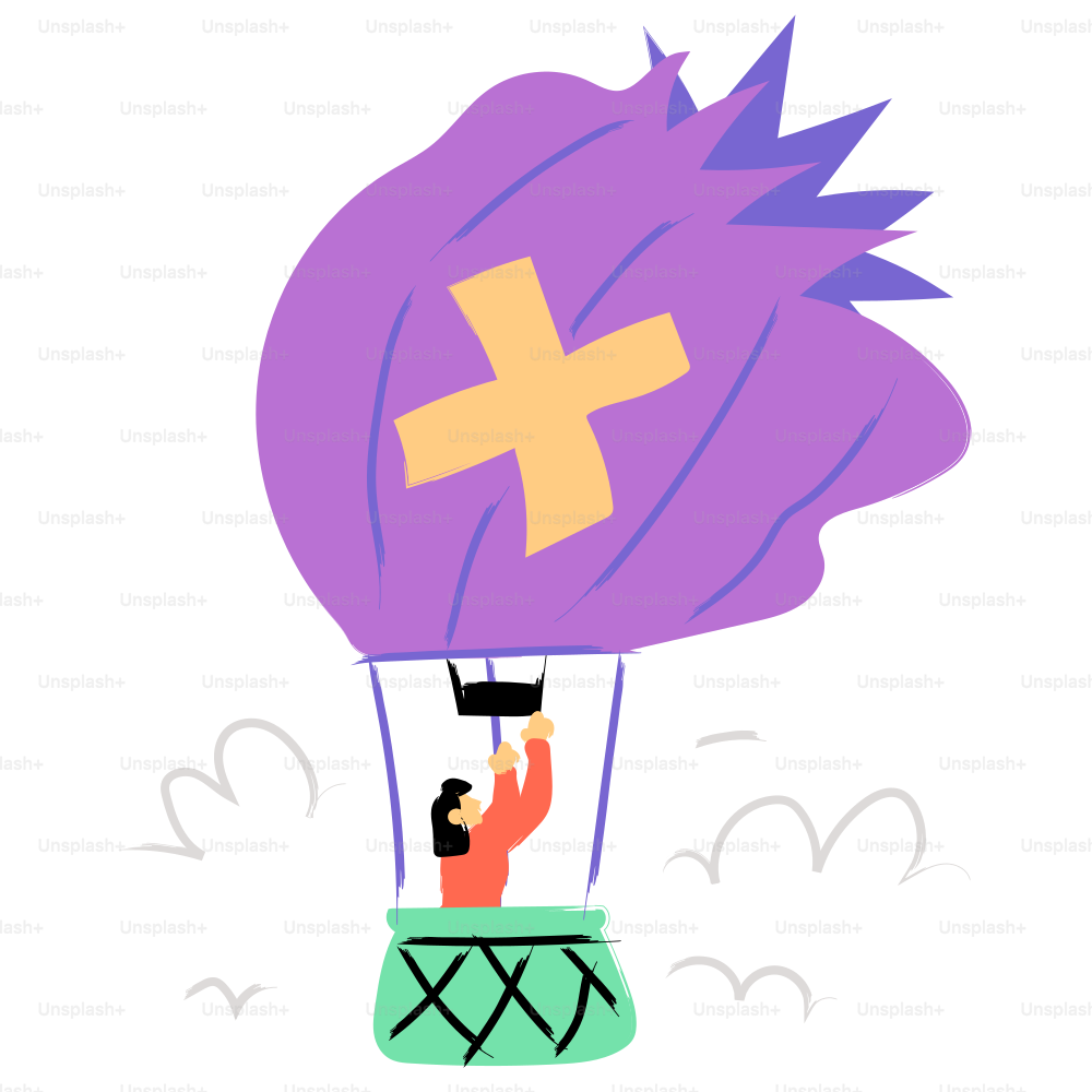 A person floats in a hot air balloon.