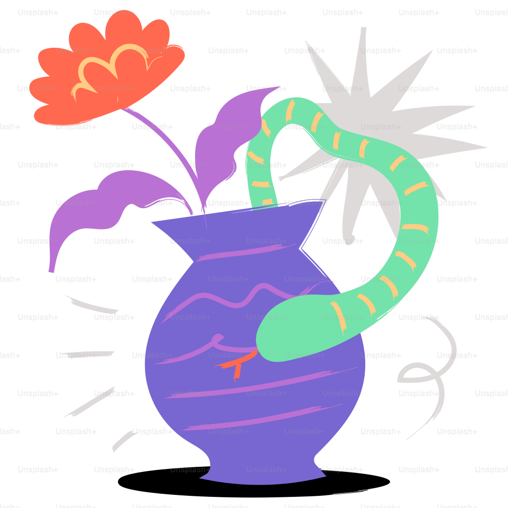 A snake is in a vase with a flower.