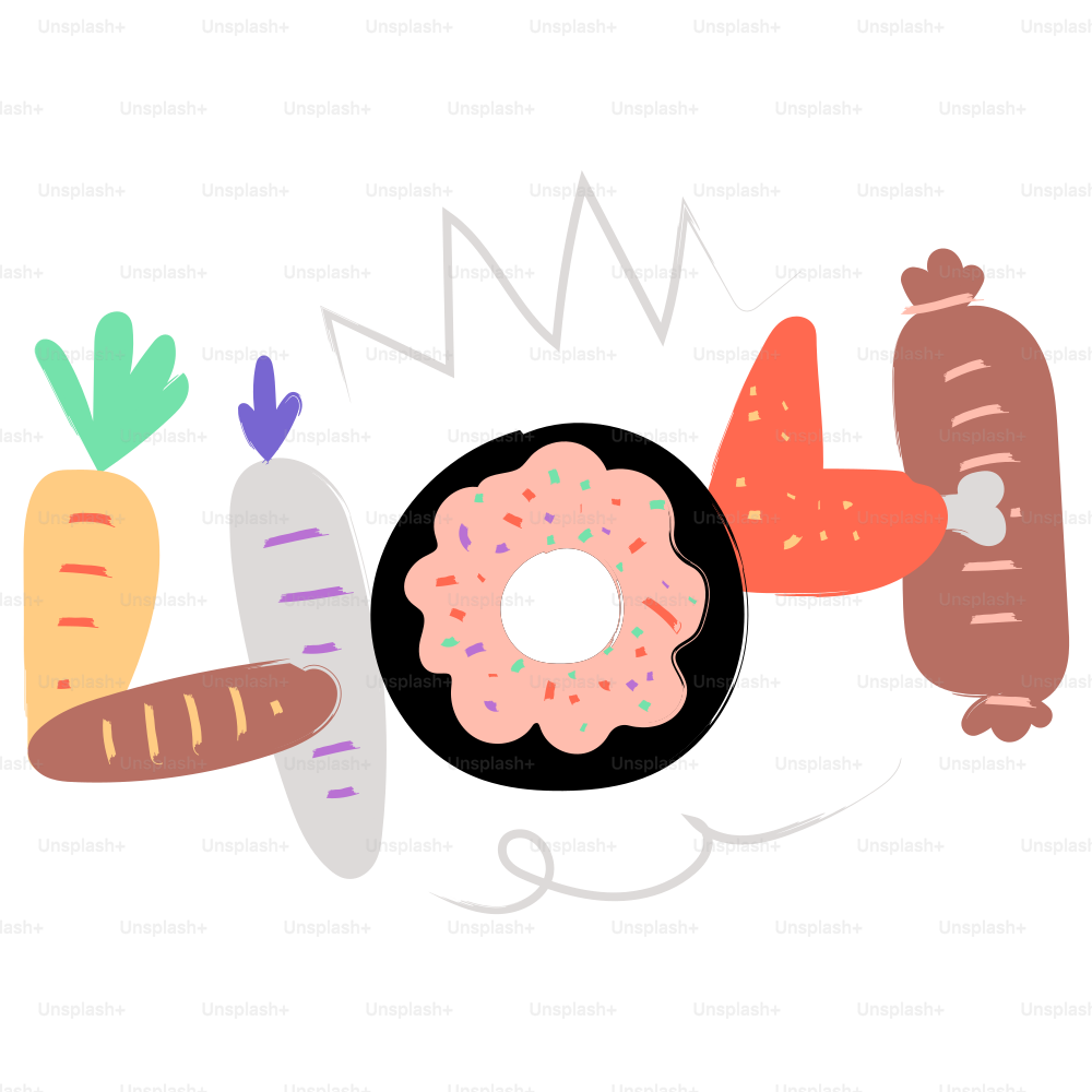 Colorful food arranged like 404 error.