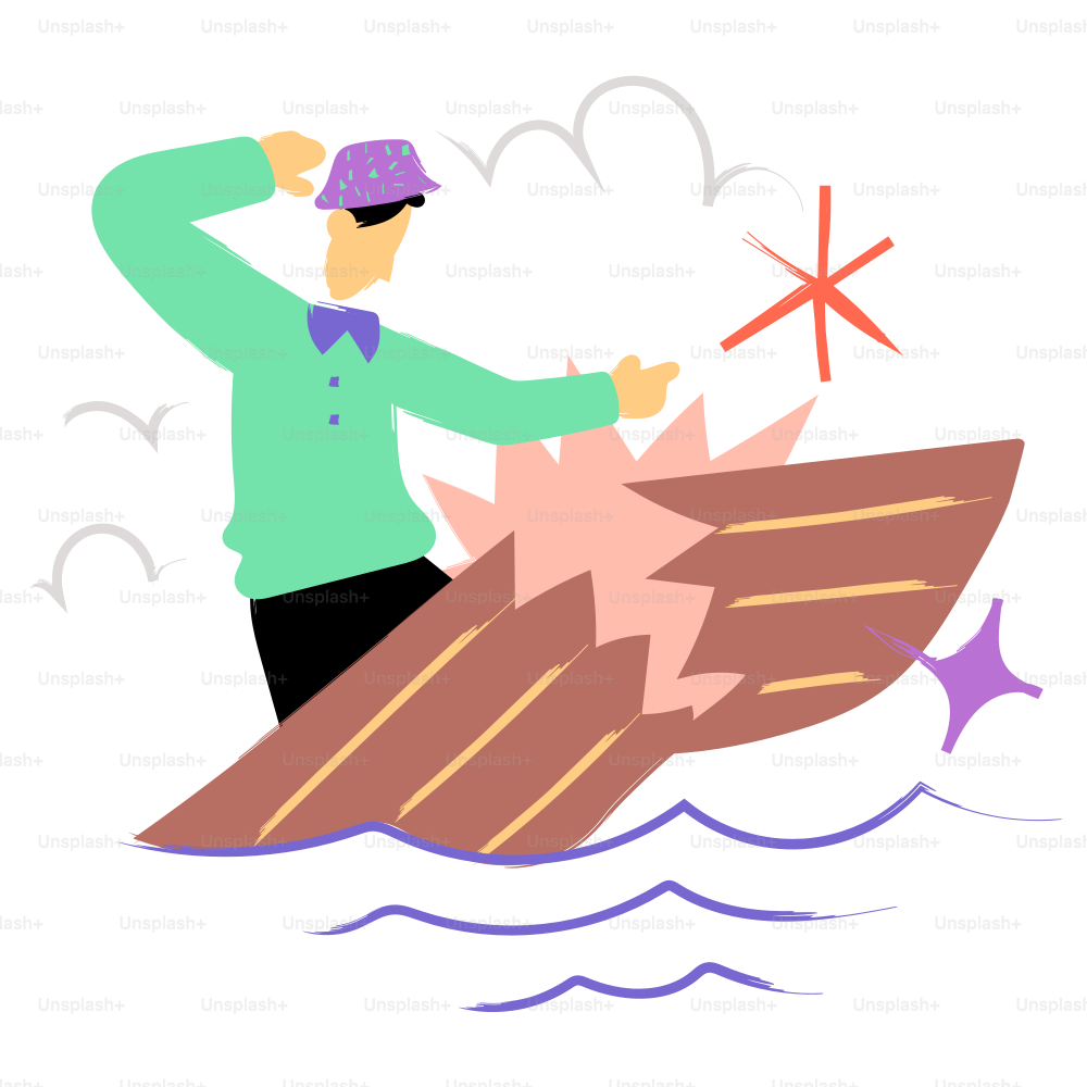 Man in boat explodes, pointing to star.