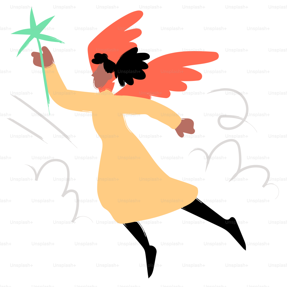 Una persona alata vola tenendo una bastone a stella.