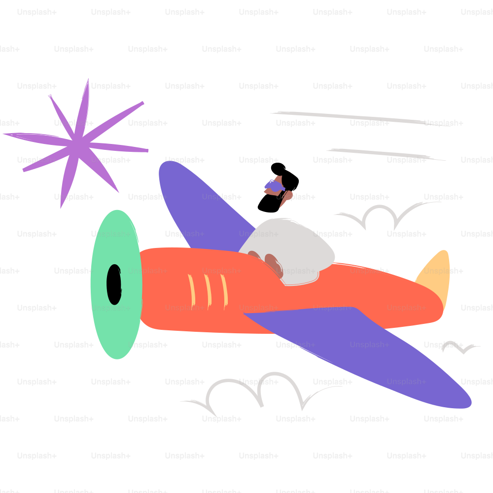 A colorful plane soars through the sky.