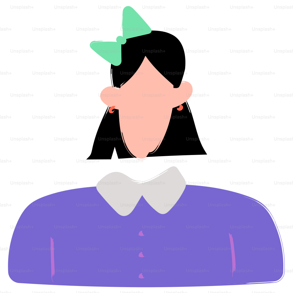 A girl's cartoon image with a bow and shirt.