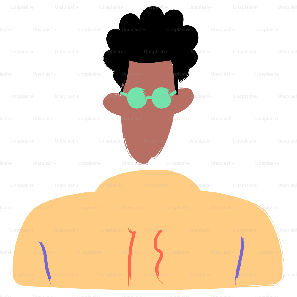 A cartoon depiction of a person with glasses.