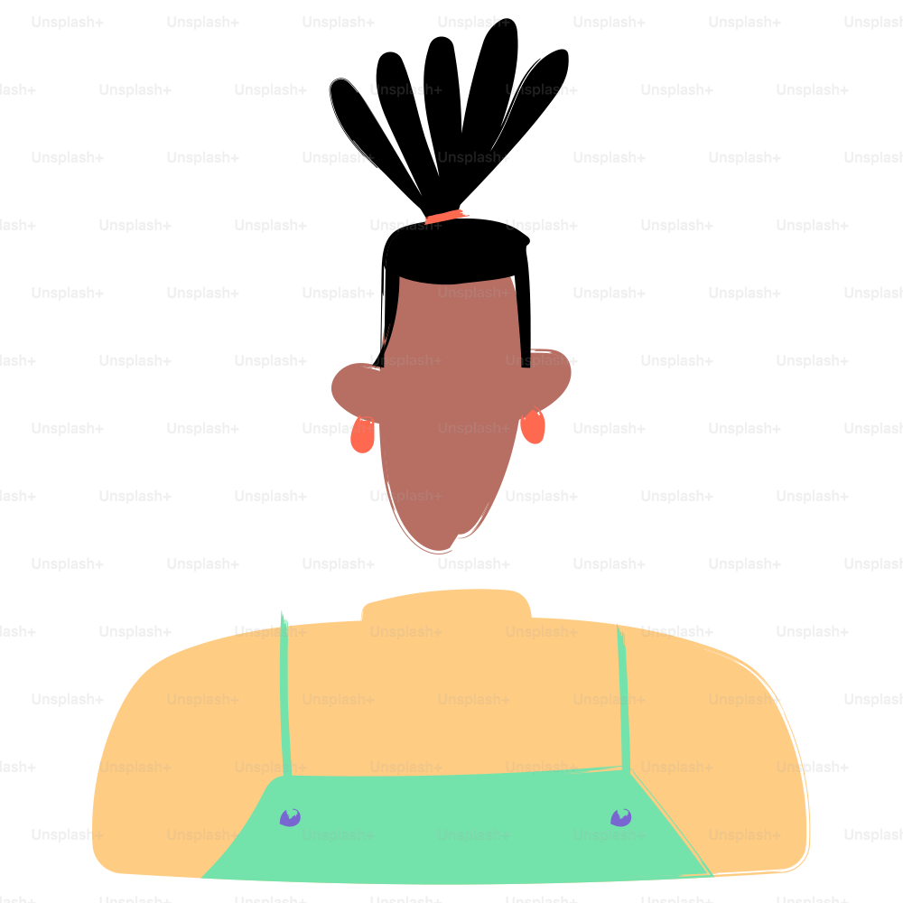 Eine Cartoonfigur mit zusammengebundenen Haaren.
