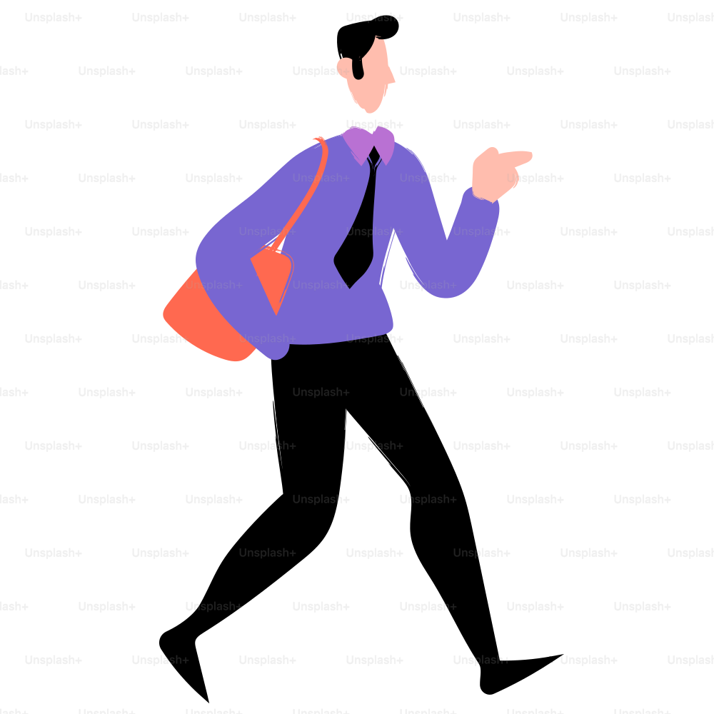 L'uomo cammina con una borsa e punta il dito.