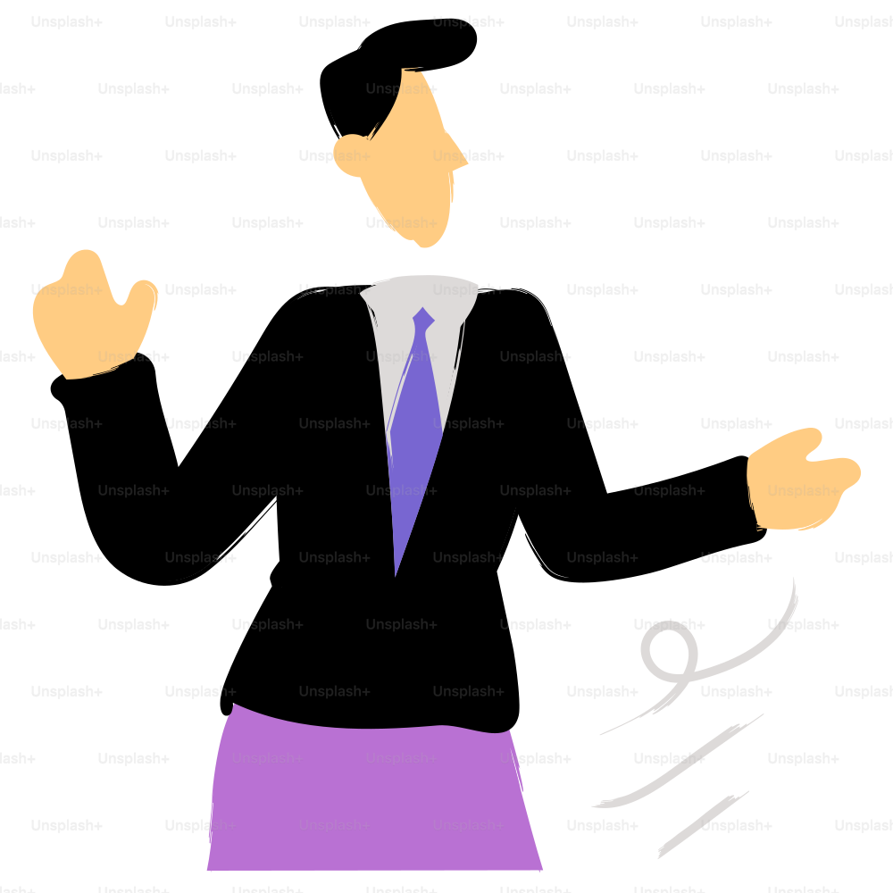 スーツ姿で両腕を広げた男。