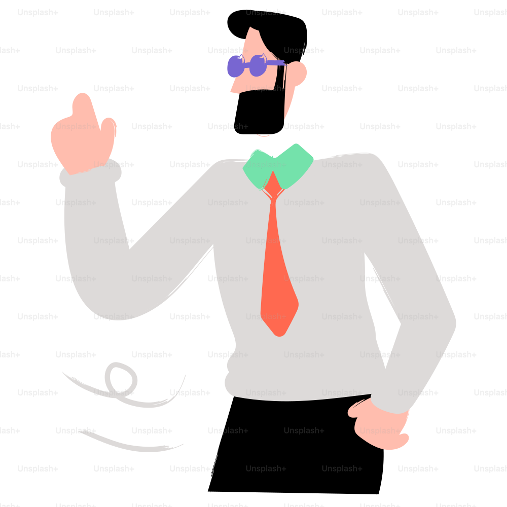 A cartoon man is pointing upwards.