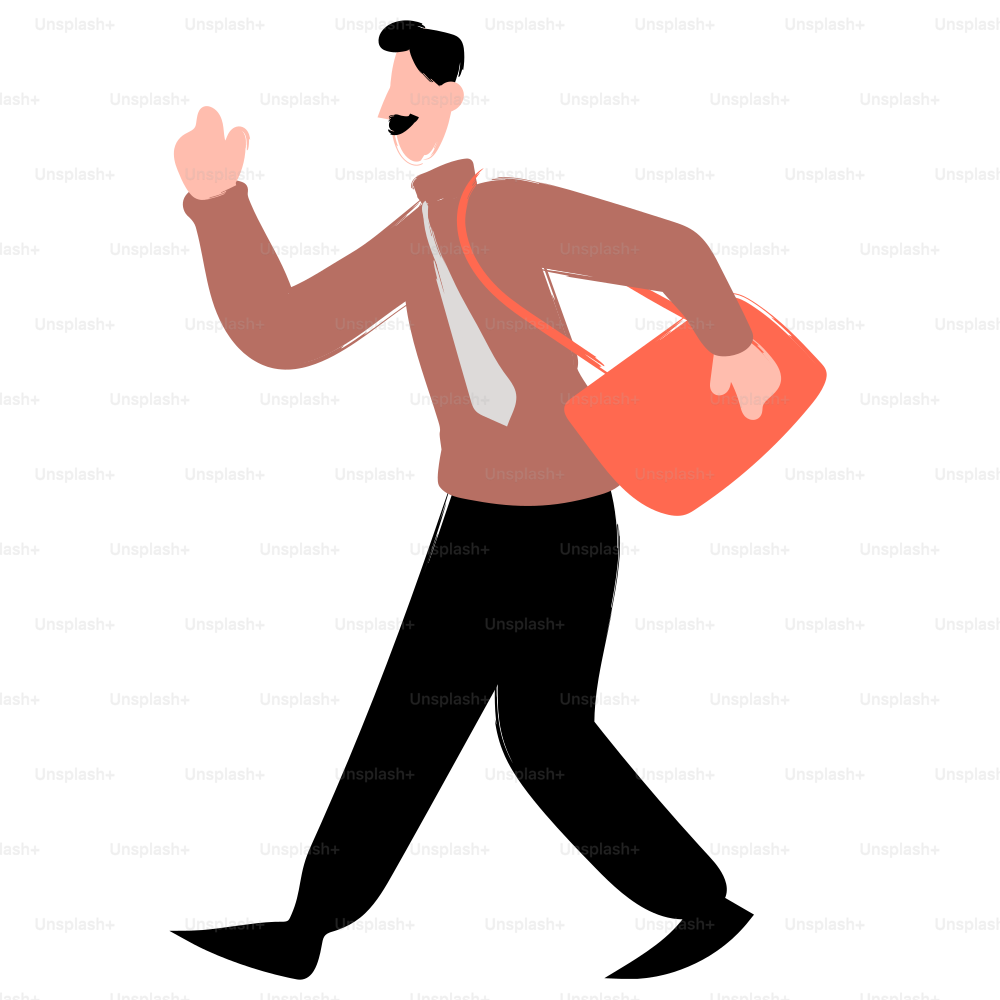 Ein Mann geht herum, trägt eine Tasche.