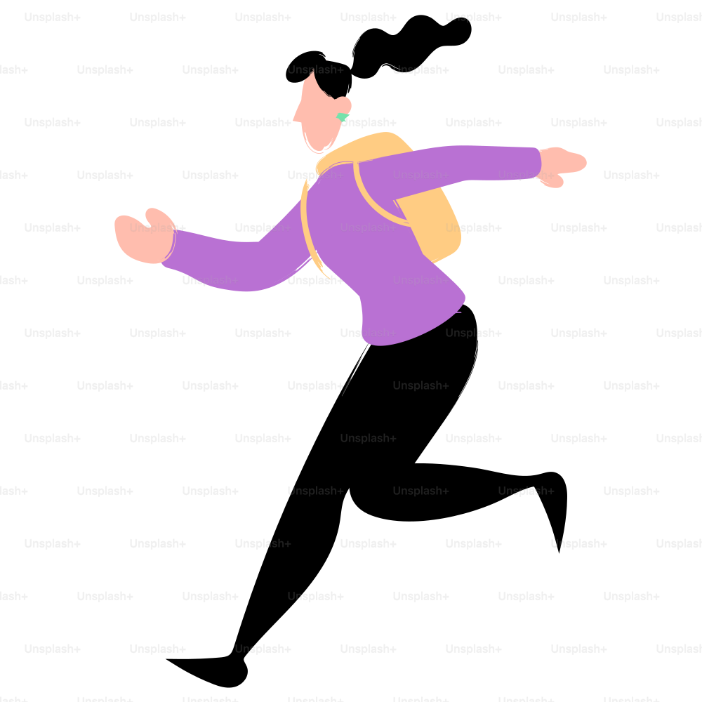 A woman with a backpack is running.