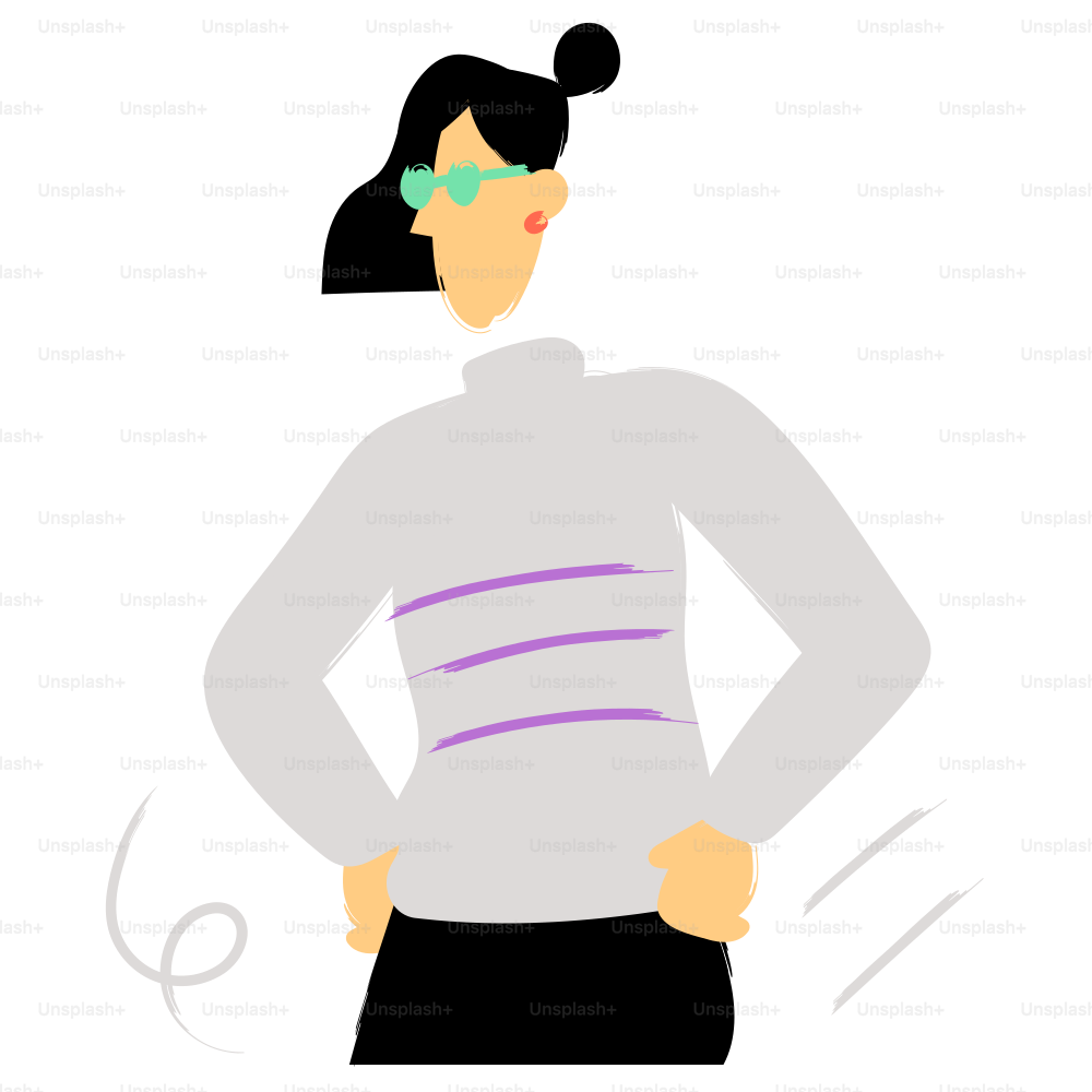 A woman poses, hands on hips.