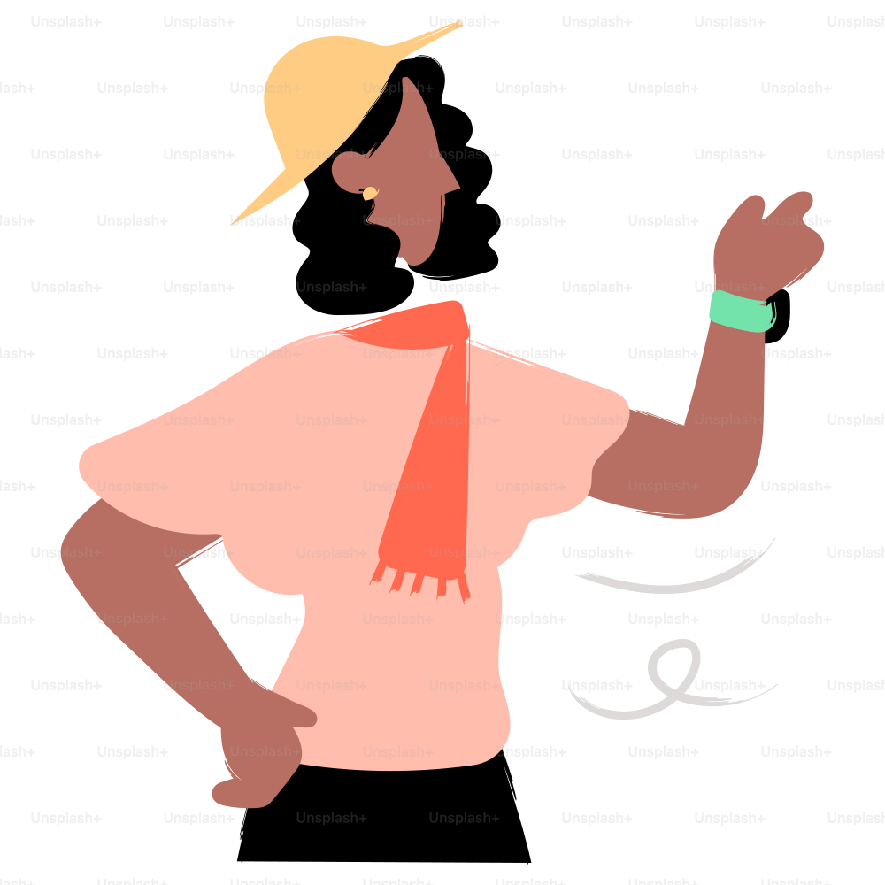 Una donna indica con la mano.