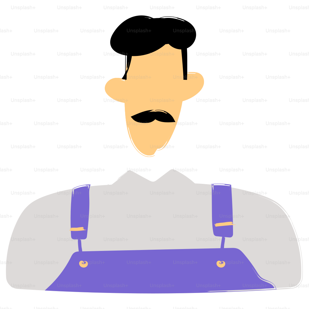 A cartoon man with a mustache and overalls.