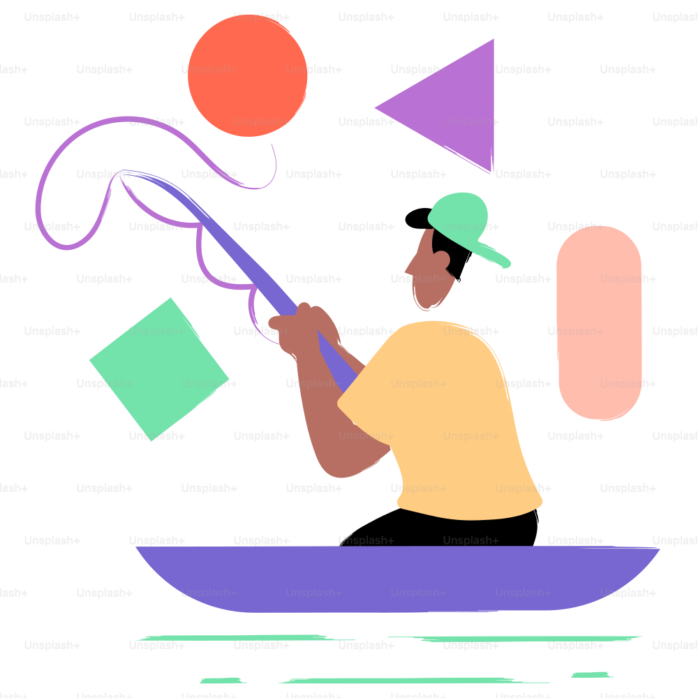 Un pêcheur pêche dans un bateau.