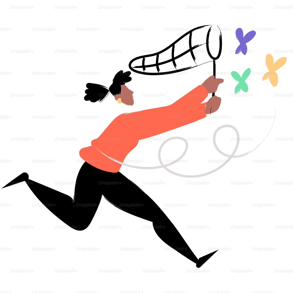 A person tries to catch butterflies with a net.