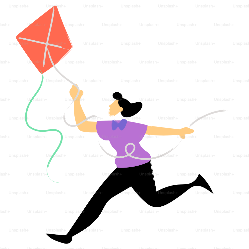 凧を飛ばしながら走る人。