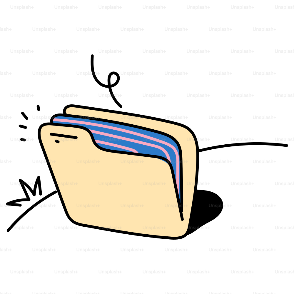 A cartoon folder is open, holding papers.