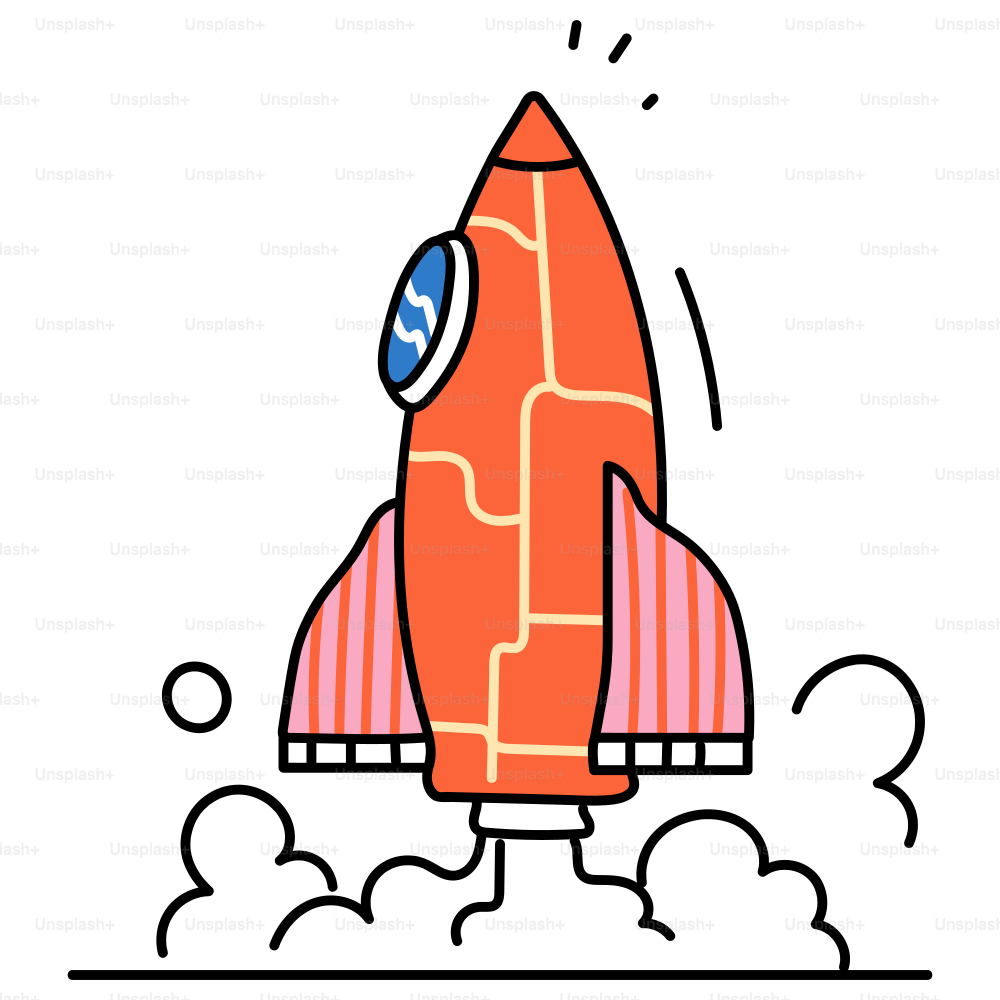 A rocket blasts off into the sky.