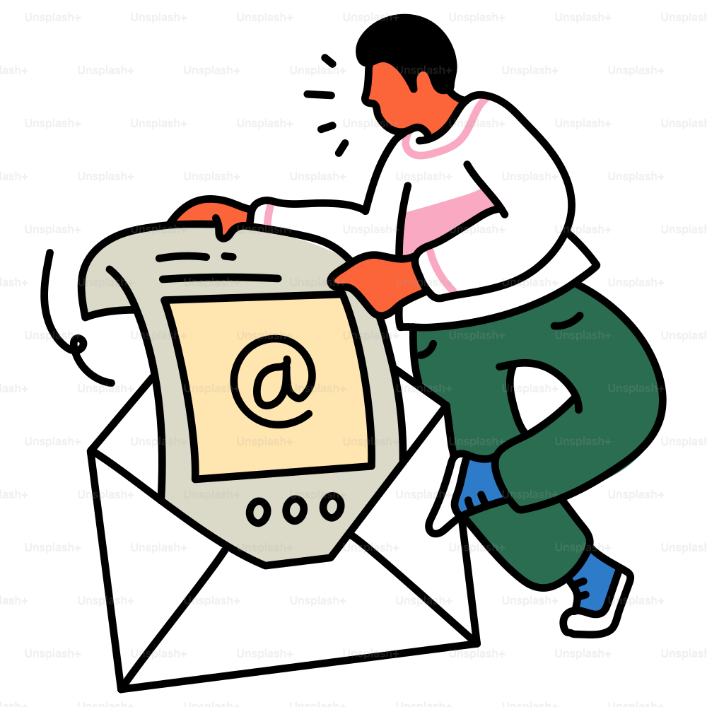 Uomo che apre un'email con una busta.