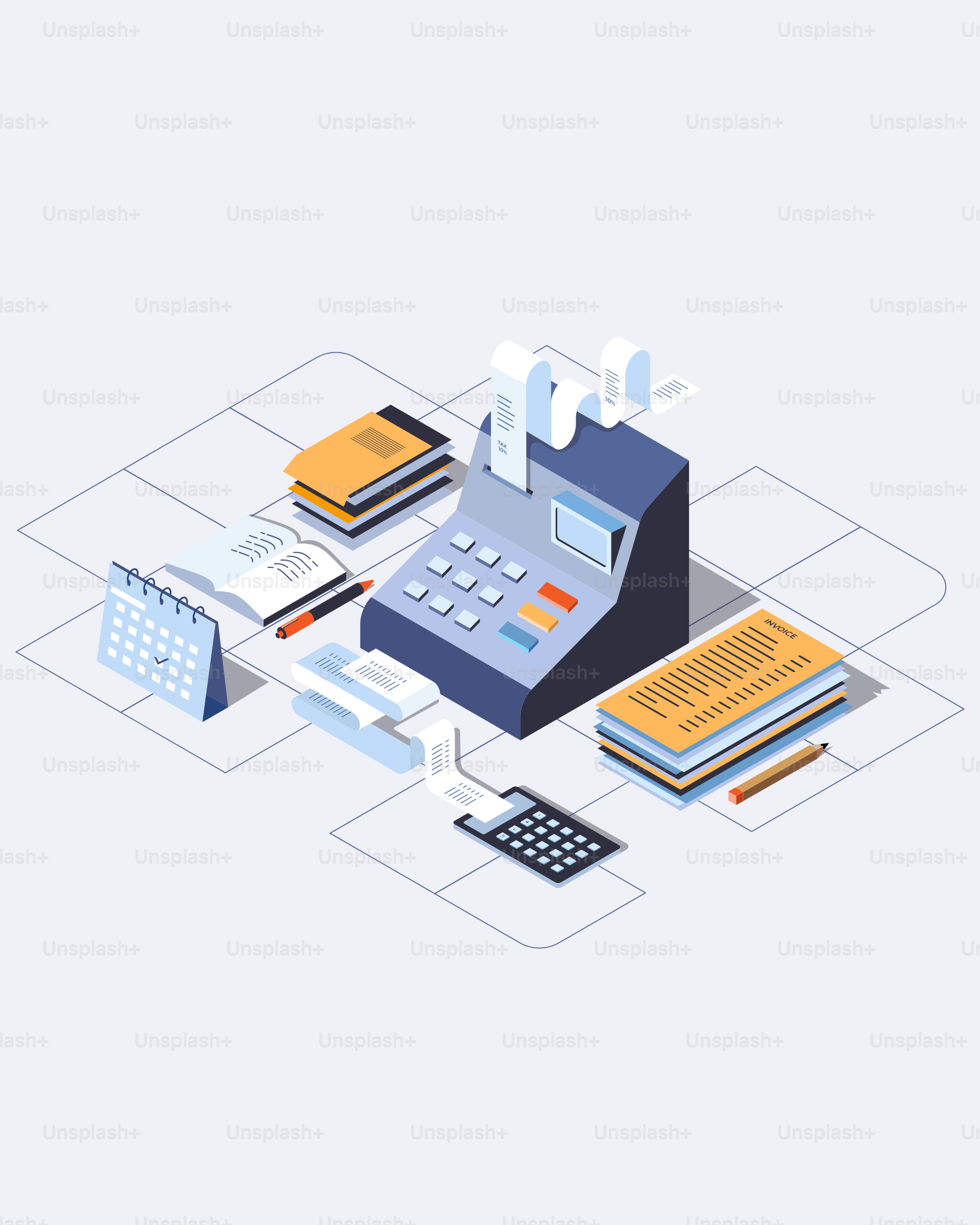 Office supplies and equipment for accounting.