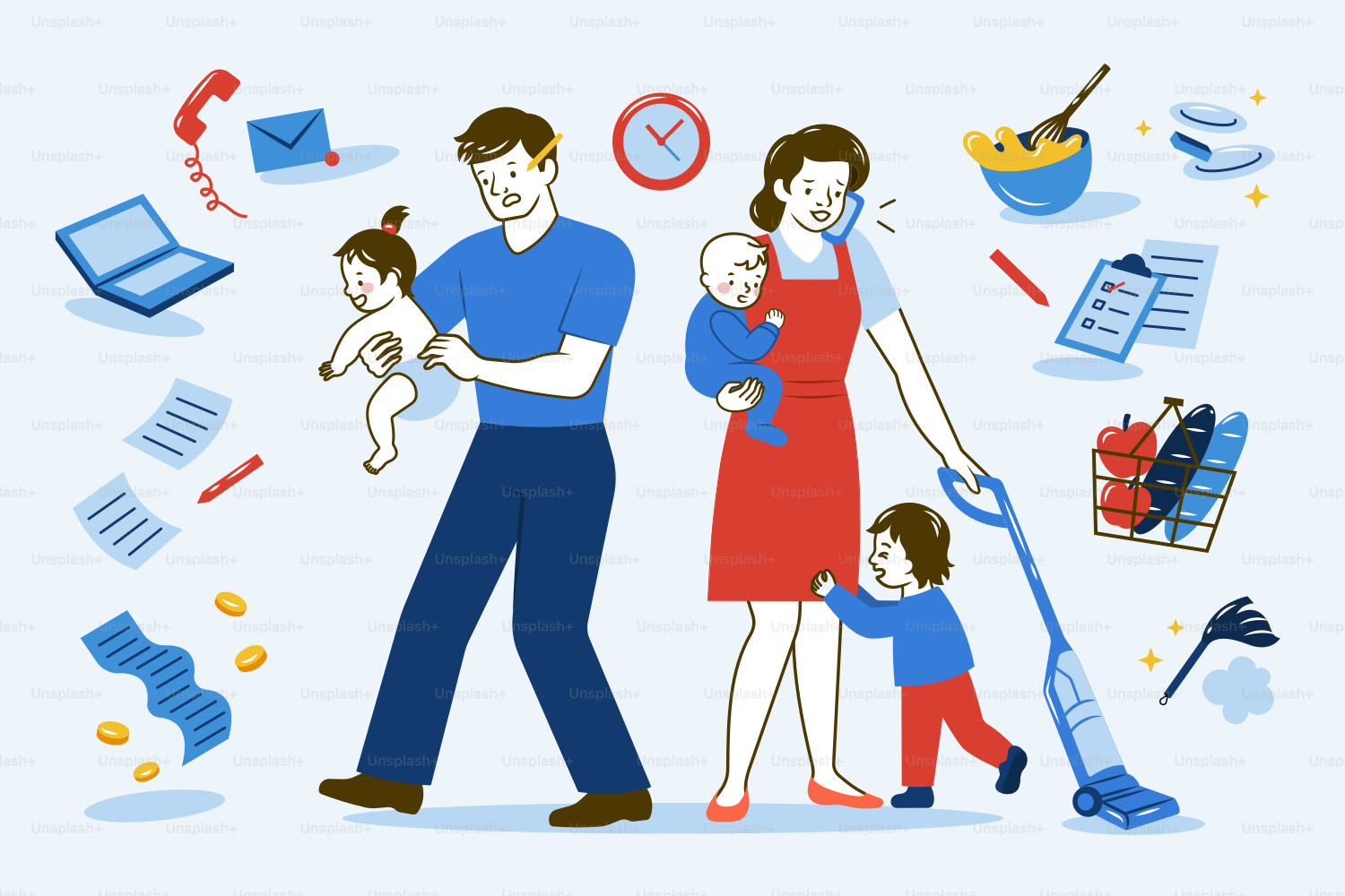 Parents are overwhelmed by work, kids, and chores.