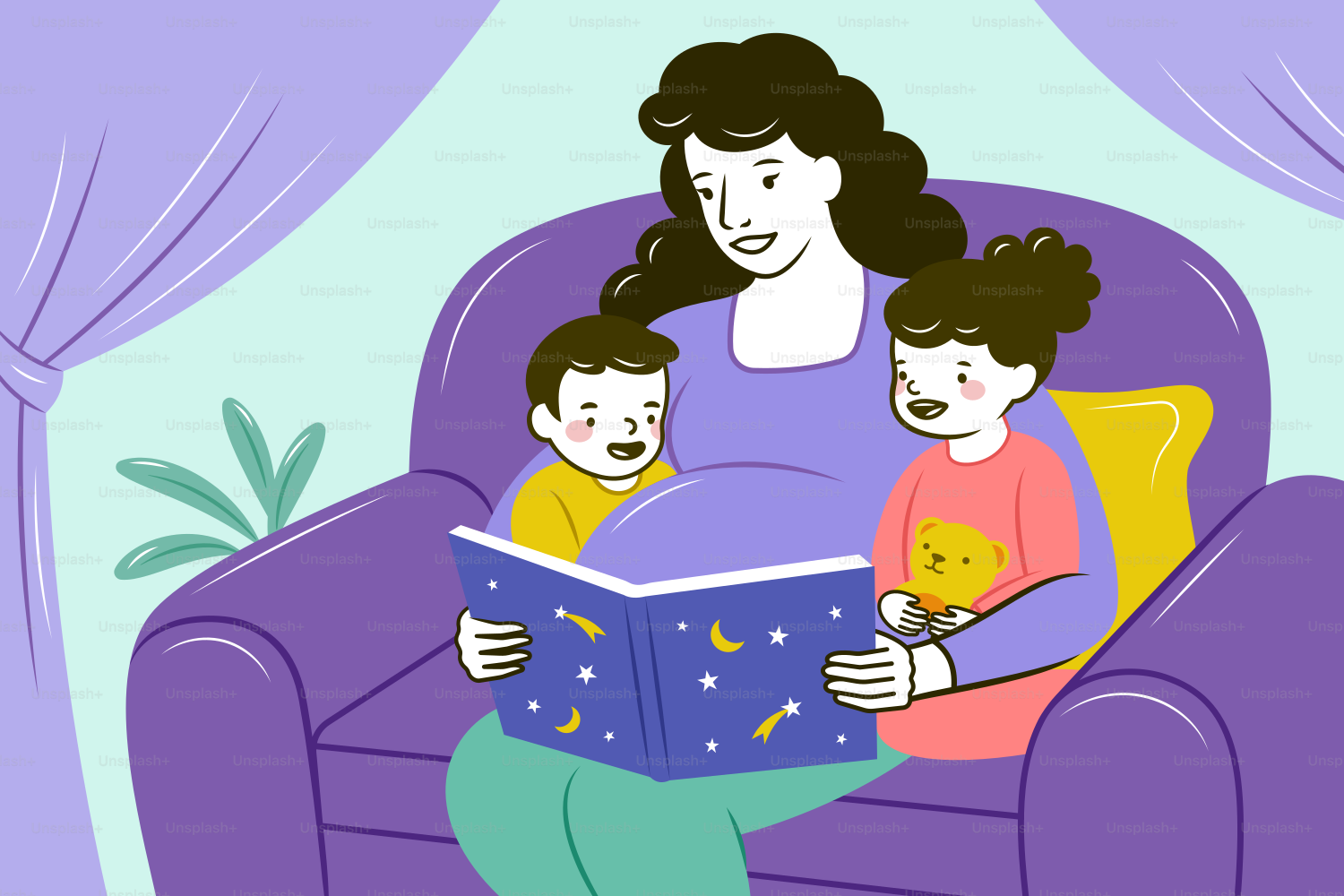 Une mère lit une histoire à ses deux enfants. vectoriel – Image de Famille  sur Unsplash, image size:3000x2000