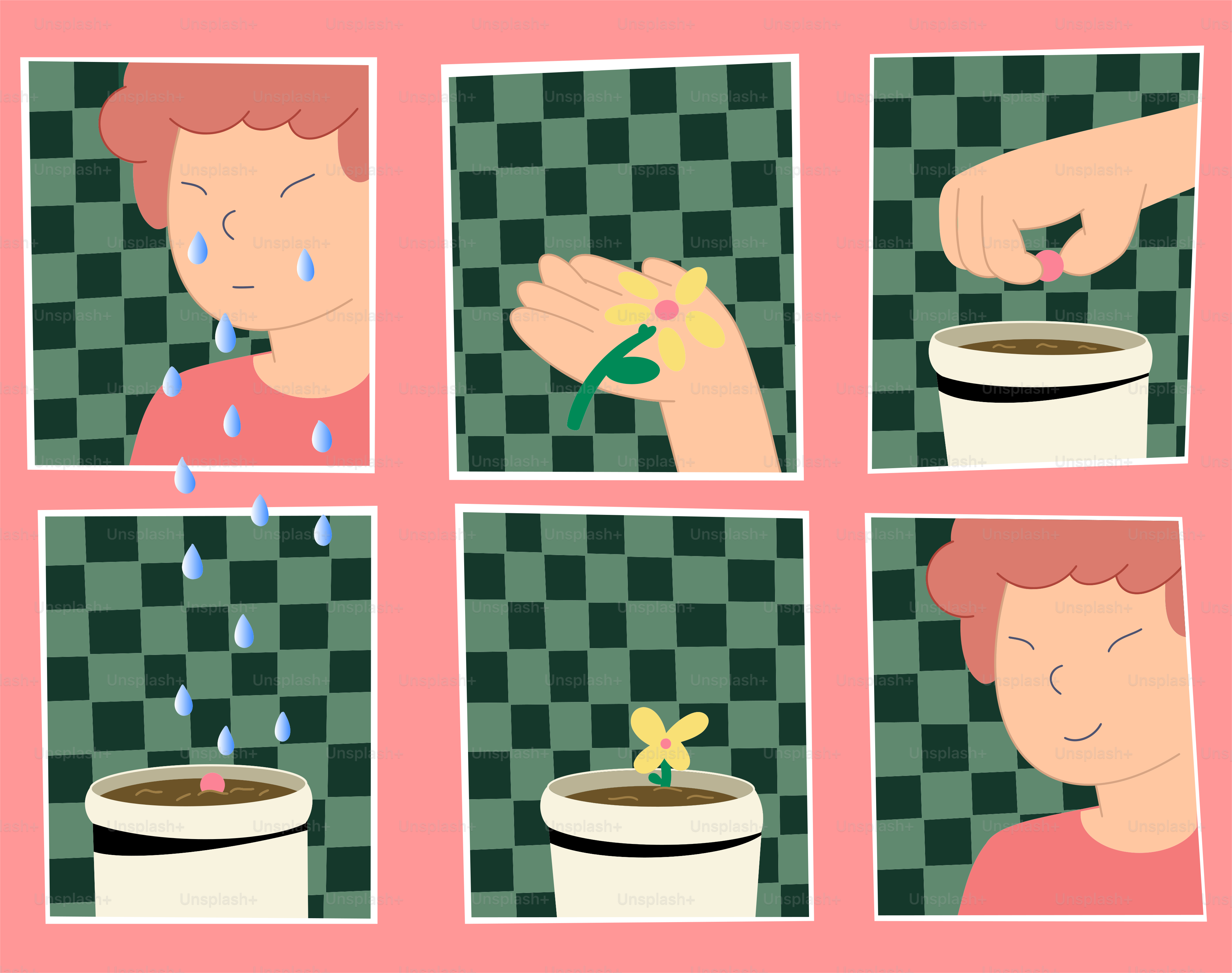 A child grows a flower and is very happy.