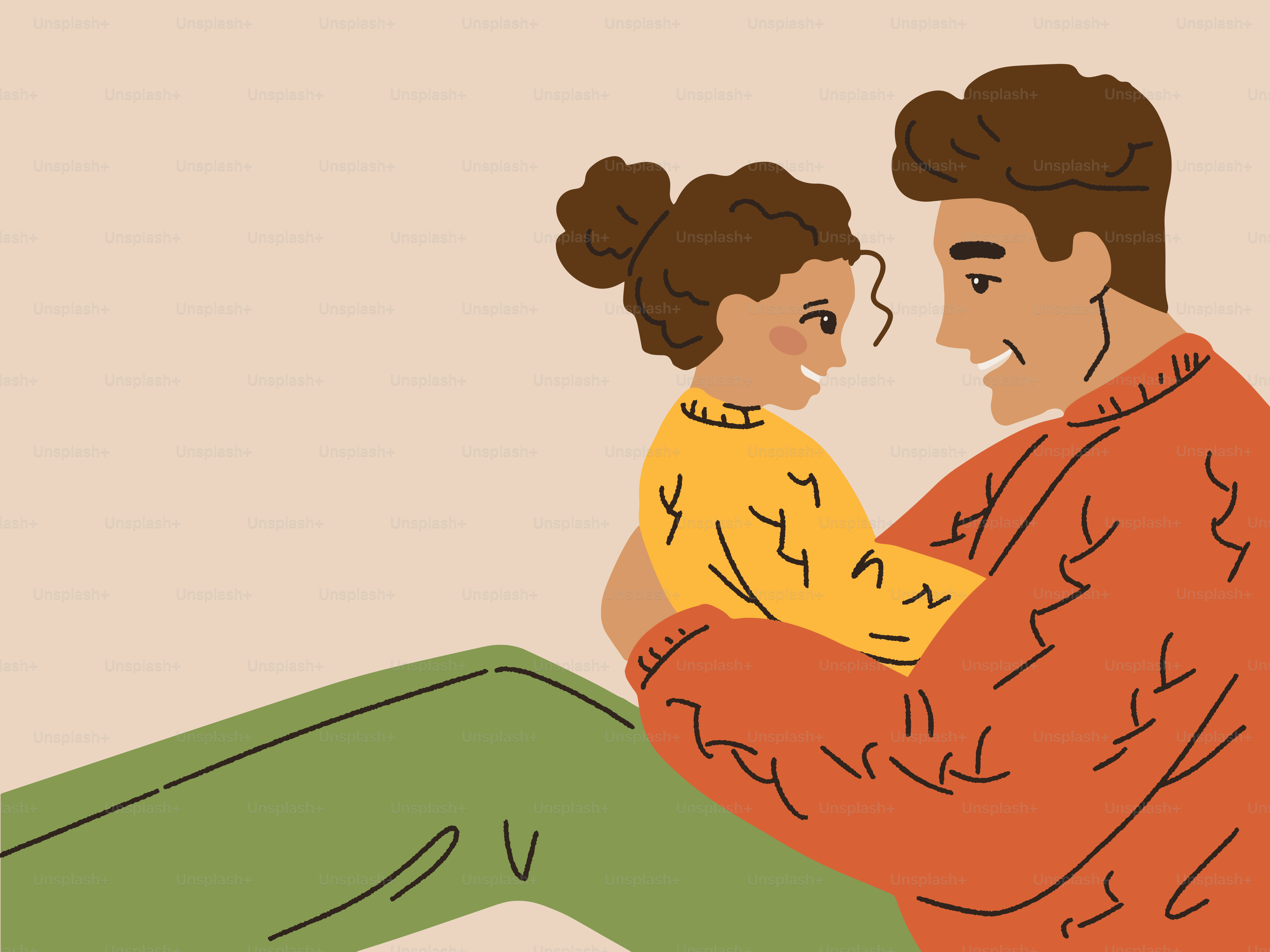 Father lovingly holds his daughter in his arms.